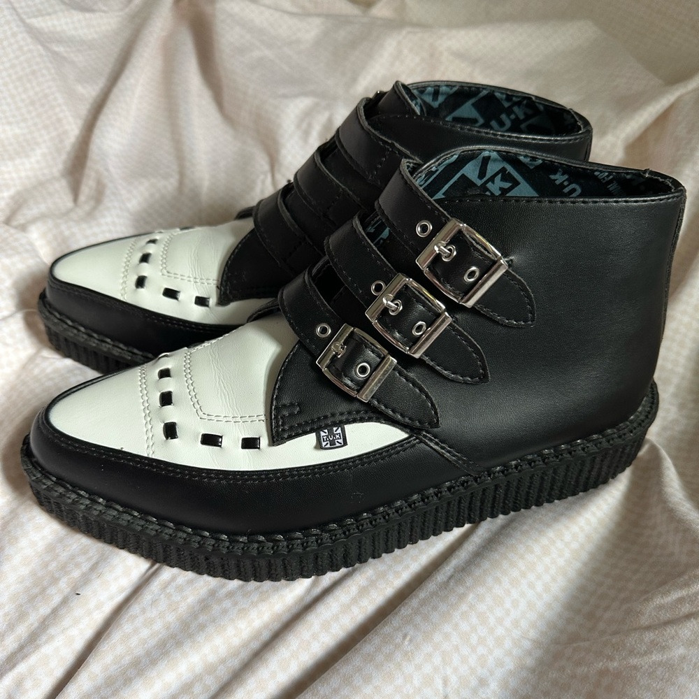 TUK Shoes Black & White TUKskin 3-Buckle Creeper Boot
